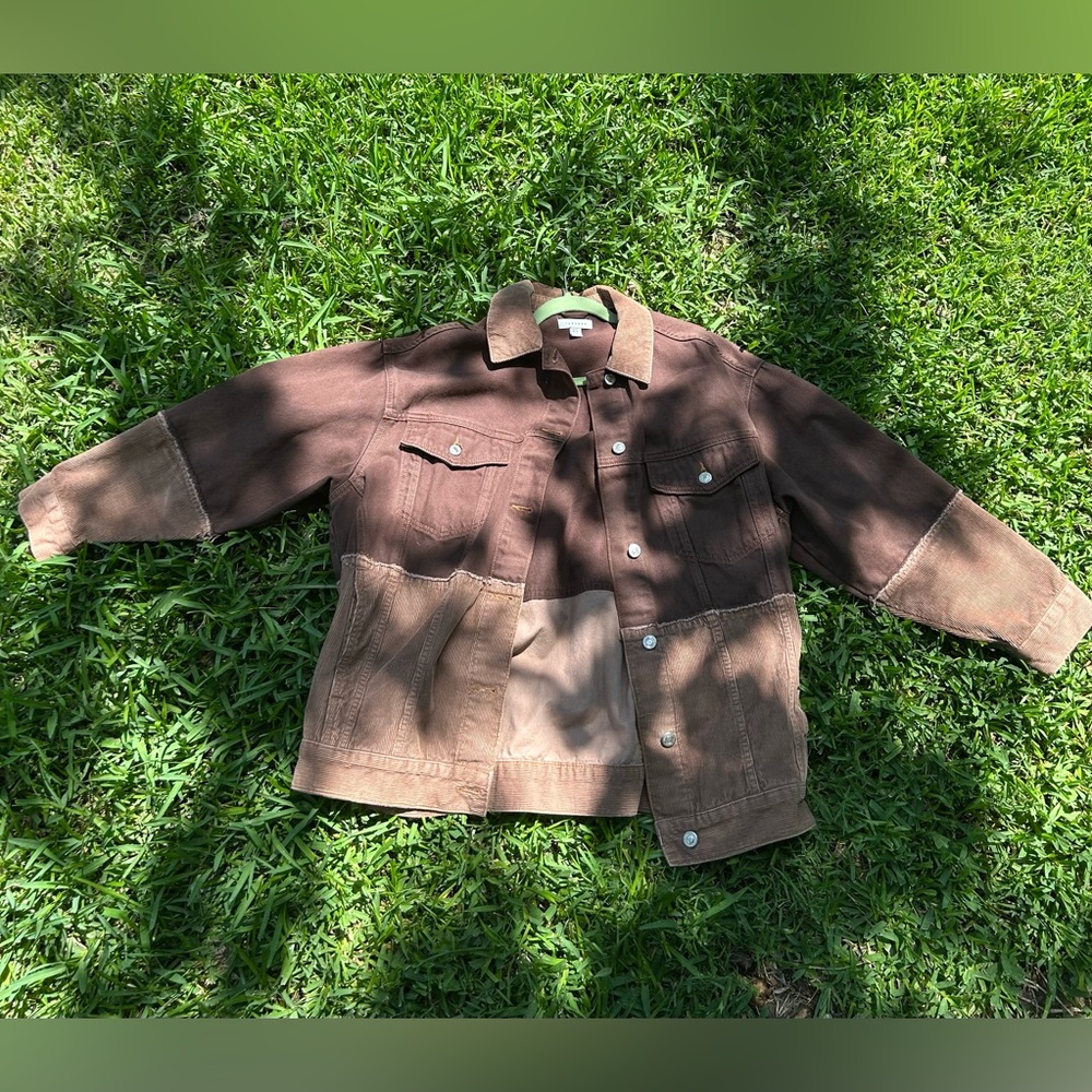 Topshop Brown Color-Block Cord Denim Jacket